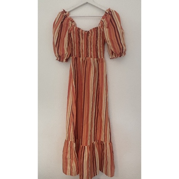 NWOT‎ Charlie Holiday Coastal Midi Dress Linen Blend Orange Stripes Women's 4 - Picture 3 of 13